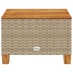 Stolik ogrodowy, beż, 55x55x36 cm, rattan PE i drewno akacjowe