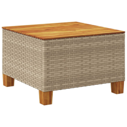 Stolik ogrodowy, beż, 55x55x36 cm, rattan PE i drewno akacjowe