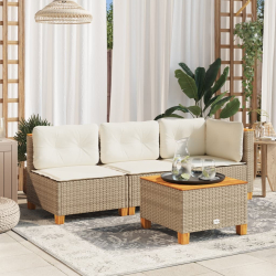 Stolik ogrodowy, beż, 55x55x36 cm, rattan PE i drewno akacjowe