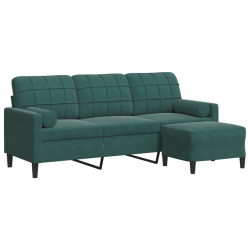 3-osobowa sofa z podnóżkiem, ciemnozielony, 180 cm, aksamit