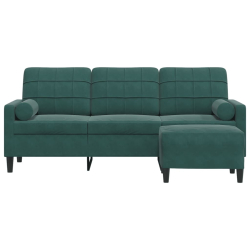 3-osobowa sofa z podnóżkiem, ciemnozielony, 180 cm, aksamit