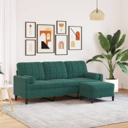 3-osobowa sofa z podnóżkiem, ciemnozielony, 180 cm, aksamit
