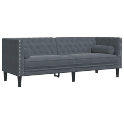 3-cz. wypoczynek Chesterfield z wałkami, ciemnoszary, aksamit