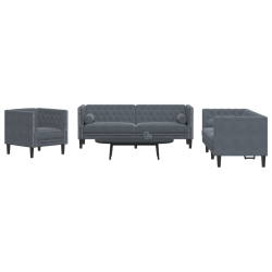 3-cz. wypoczynek Chesterfield z wałkami, ciemnoszary, aksamit
