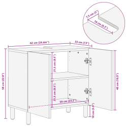 Szafka pod umywalkę, czarna, 62x33x58 cm, lite drewno mango