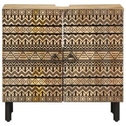 Szafka pod umywalkę, czarna, 62x33x58 cm, lite drewno mango