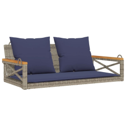 Ławka bujana z poduszkami, szara, 109x62x40 cm, polirattan