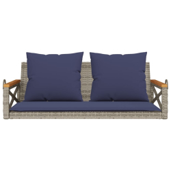 Ławka bujana z poduszkami, szara, 109x62x40 cm, polirattan