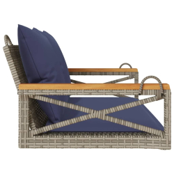 Ławka bujana z poduszkami, szara, 109x62x40 cm, polirattan