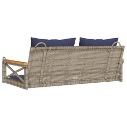 Ławka bujana z poduszkami, szara, 109x62x40 cm, polirattan