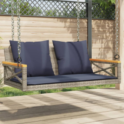Ławka bujana z poduszkami, szara, 109x62x40 cm, polirattan
