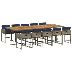 11-cz. zestaw mebli do ogrodu, z poduszkami, szary rattan PE