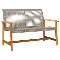 Ławka ogrodowa, szara, 112 cm, polirattan i drewno akacjowe