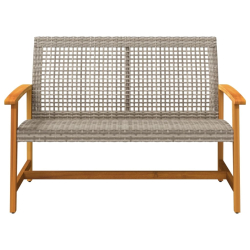 Ławka ogrodowa, szara, 112 cm, polirattan i drewno akacjowe