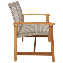 Ławka ogrodowa, szara, 112 cm, polirattan i drewno akacjowe