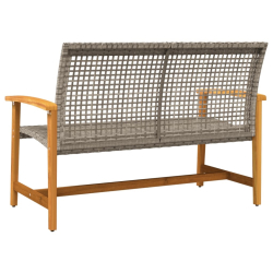 Ławka ogrodowa, szara, 112 cm, polirattan i drewno akacjowe