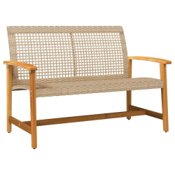 Ławka ogrodowa, beżowa, 112 cm, polirattan i drewno akacjowe