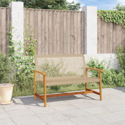 Ławka ogrodowa, beżowa, 112 cm, polirattan i drewno akacjowe