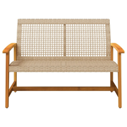 Ławka ogrodowa, beżowa, 112 cm, polirattan i drewno akacjowe