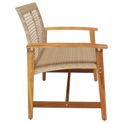 Ławka ogrodowa, beżowa, 112 cm, polirattan i drewno akacjowe