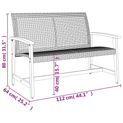 Ławka ogrodowa, beżowa, 112 cm, polirattan i drewno akacjowe