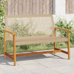 Ławka ogrodowa, beżowa, 112 cm, polirattan i drewno akacjowe