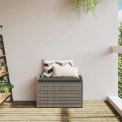 Ławka ze schowkiem i poduszką, szara, 80x51x52 cm, polirattan