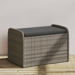 Ławka ze schowkiem i poduszką, szara, 80x51x52 cm, polirattan