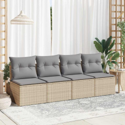 4-cz. sofa ogrodowa z poduszkami, beżowy, rattan PE i akacja