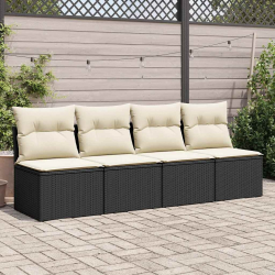 4-cz. sofa ogrodowa z poduszkami, czarny rattan PE i akacja