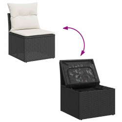4-cz. sofa ogrodowa z poduszkami, czarny rattan PE i akacja