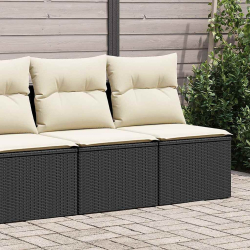 4-cz. sofa ogrodowa z poduszkami, czarny rattan PE i akacja