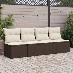 4-cz sofa ogrodowa z poduszkami, brązowy rattan PE i akacja