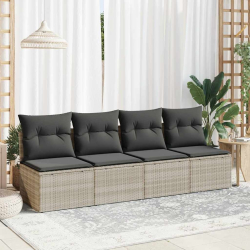 4-cz sofa ogrodowa z poduszkami, jasnoszary, rattan PE i akacja