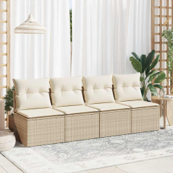 4-cz. sofa ogrodowa z poduszkami, beżowy, rattan PE i akacja