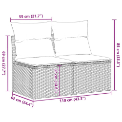 4-cz. sofa ogrodowa z poduszkami, czarny rattan PE i akacja