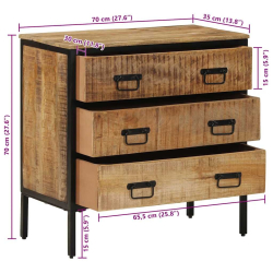 Szafki, 2 szt., 70x35x70 cm, lite surowe drewno mango