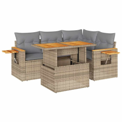 4-cz. sofa ogrodowa z poduszkami, beżowy, rattan PE i akacja