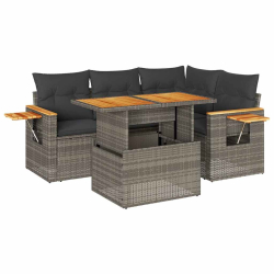 4-cz. sofa ogrodowa z poduszkami, szary, rattan PE i akacja