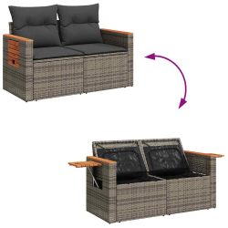 4-cz. sofa ogrodowa z poduszkami, szary, rattan PE i akacja
