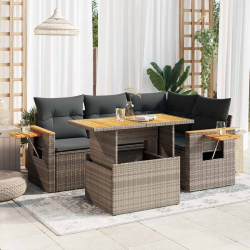 4-cz. sofa ogrodowa z poduszkami, szary, rattan PE i akacja