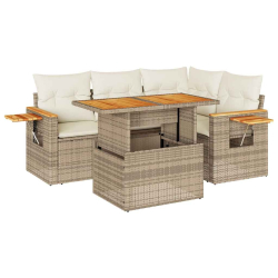 4-cz. sofa ogrodowa z poduszkami, beżowy, rattan PE i akacja