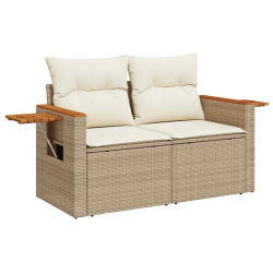 4-cz. sofa ogrodowa z poduszkami, beżowy, rattan PE i akacja