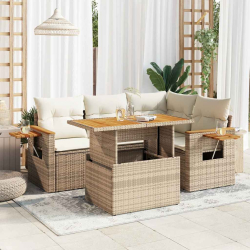 4-cz. sofa ogrodowa z poduszkami, beżowy, rattan PE i akacja