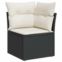 4-cz. sofa ogrodowa z poduszkami, czarny rattan PE i akacja