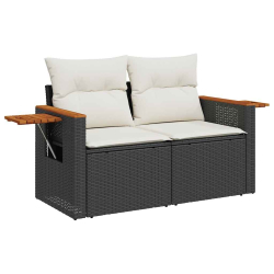 4-cz. sofa ogrodowa z poduszkami, czarny rattan PE i akacja