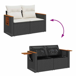 4-cz. sofa ogrodowa z poduszkami, czarny rattan PE i akacja