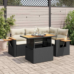 4-cz. sofa ogrodowa z poduszkami, czarny rattan PE i akacja