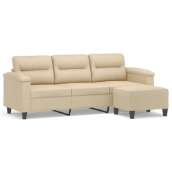 3-os. sofa z podnóżkiem, kremowa, 180 cm, obita mikrofibrą