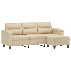 3-os. sofa z podnóżkiem, kremowa, 180 cm, obita mikrofibrą
